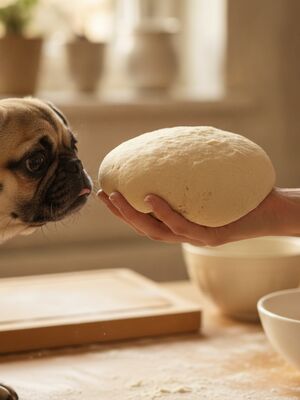 Raw bread dough and dogs